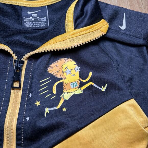 Nike Youth Track Jacket Size 6 Black Yellow Running Graphic Full Zip - Picture 2 of 4